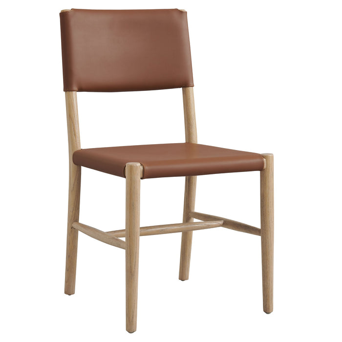 Modway Dover Wood Vegan Leather Dining Side Chair in Natural - front view