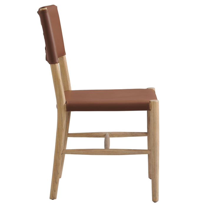 Modway Dover Wood Vegan Leather Dining Side Chair in Natural - angled view