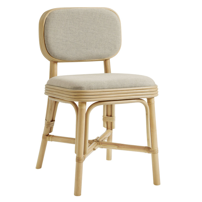 Modway Bahari Upholstered Rattan Dining Chair in Natural Beige - front view