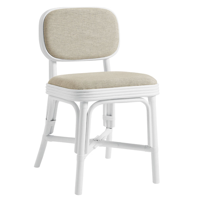 Modway Bahari Upholstered Rattan Dining Chair in White Light Beige - front view