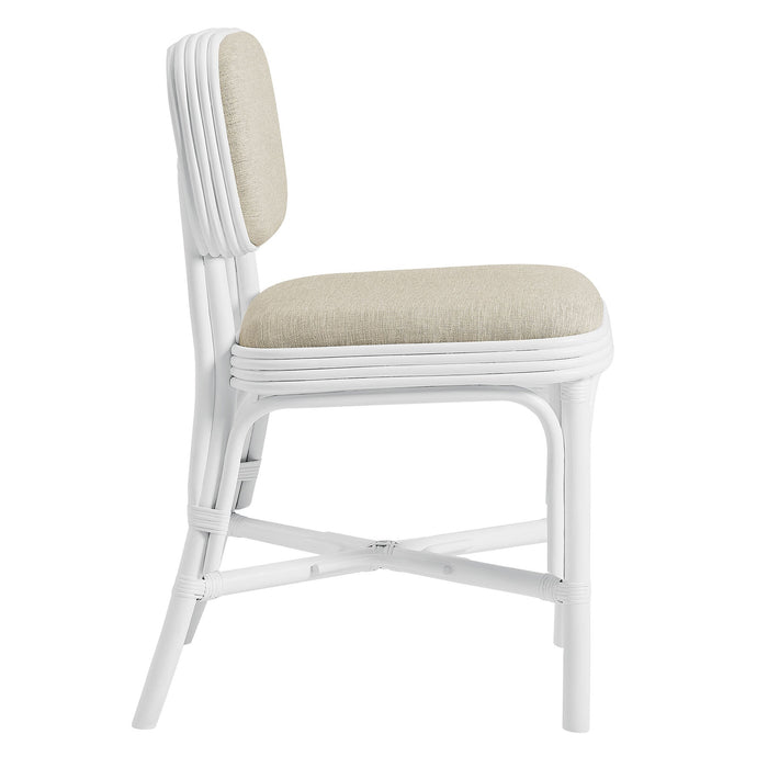 Modway Bahari Upholstered Rattan Dining Chair in White Light Beige - angled view