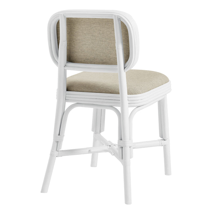 Modway Bahari Upholstered Rattan Dining Chair in White Light Beige - side view
