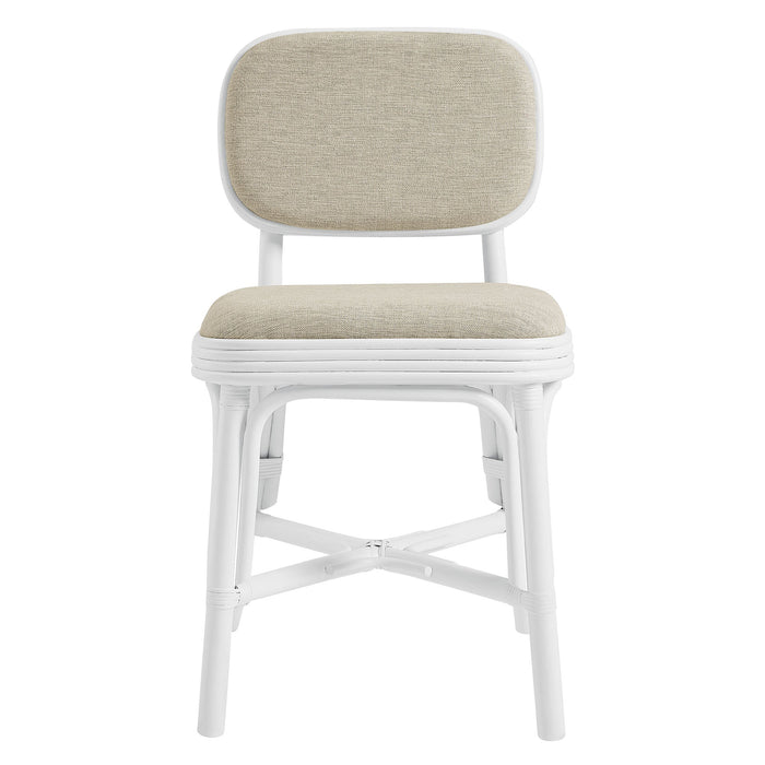 Modway Bahari Upholstered Rattan Dining Chair in White Light Beige - detail view
