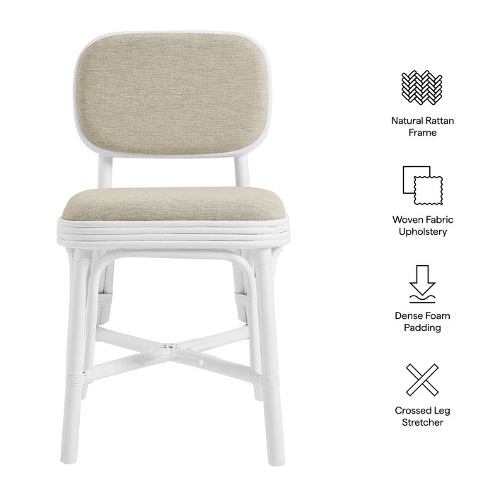 Modway Bahari Upholstered Rattan Dining Chair in White Light Beige - dimensions and specifications