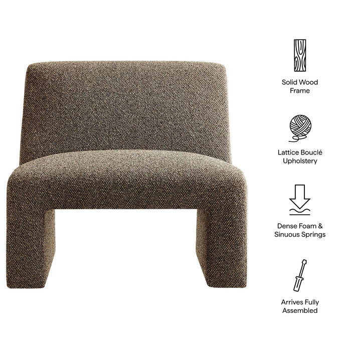 Modway Amita Lattice Boucle Upholstered Armless Accent Chair in Earth - dimensions and specifications
