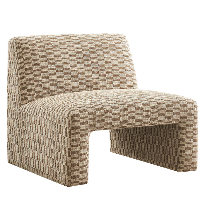 Modway Amita Checked Woven Fabric Armless Accent Chair in Mineral - front view