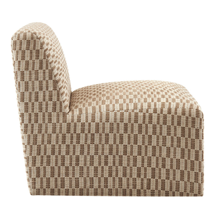 Modway Amita Checked Woven Fabric Armless Accent Chair in Mineral - angled view
