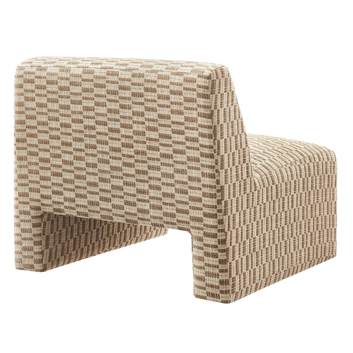 Modway Amita Checked Woven Fabric Armless Accent Chair in Mineral - side view