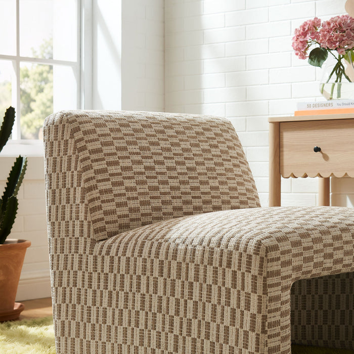 Modway Amita Checked Woven Fabric Armless Accent Chair in Mineral - lifestyle view 11