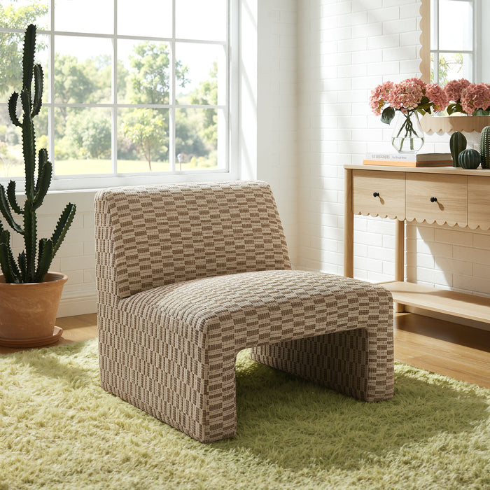 Modway Amita Checked Woven Fabric Armless Accent Chair in Mineral - lifestyle view 13