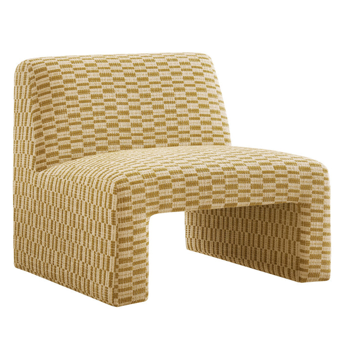 Modway Amita Checked Woven Fabric Armless Accent Chair in Sunrise - front view