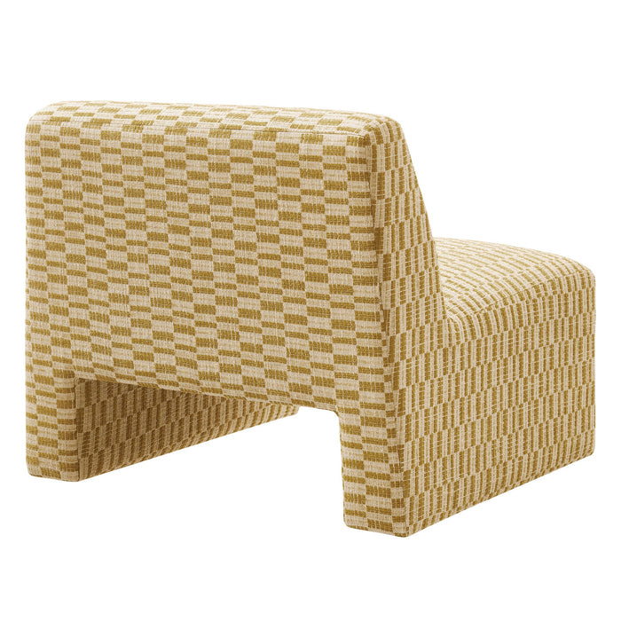 Modway Amita Checked Woven Fabric Armless Accent Chair in Sunrise - side view