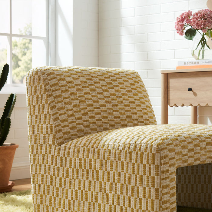 Modway Amita Checked Woven Fabric Armless Accent Chair in Sunrise - lifestyle view 12