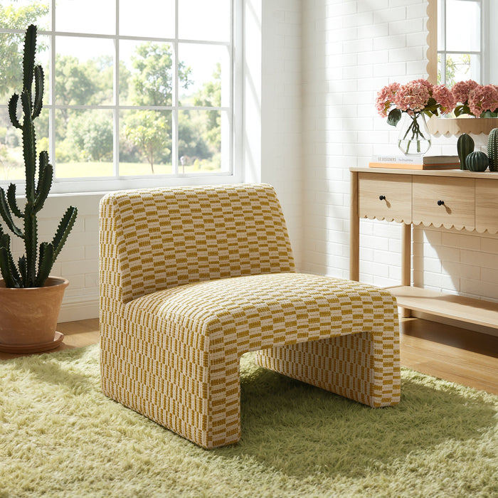 Modway Amita Checked Woven Fabric Armless Accent Chair in Sunrise - lifestyle view 14