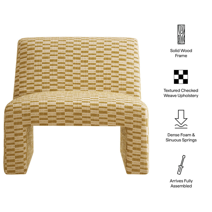 Modway Amita Checked Woven Fabric Armless Accent Chair in Sunrise - dimensions and specifications
