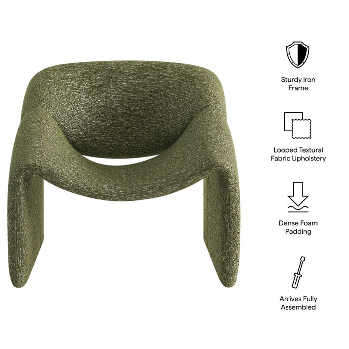 Modway Vivi Looped Textural Fabric Curved Arm Accent Chair in Olive - dimensions and specifications