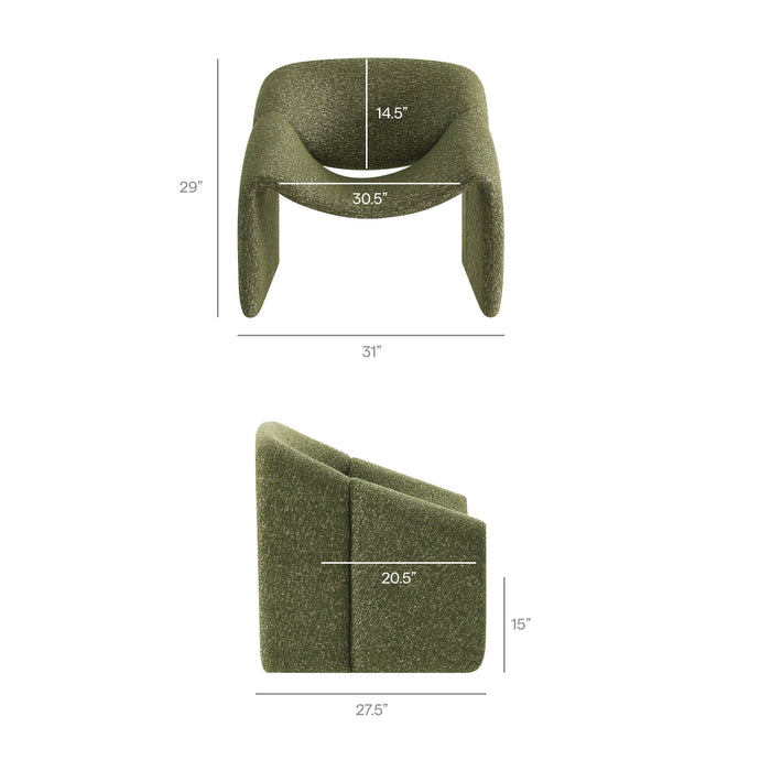 Modway Vivi Looped Textural Fabric Curved Arm Accent Chair in Olive - dimensions and specifications 23