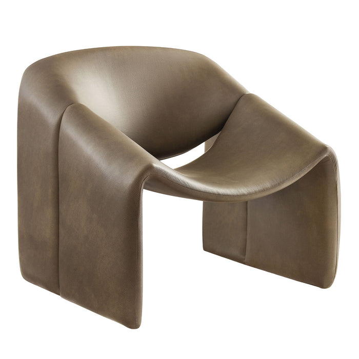 Modway Vivi Vegan Leather Curved Arm Accent Chair in Mushroom - front view