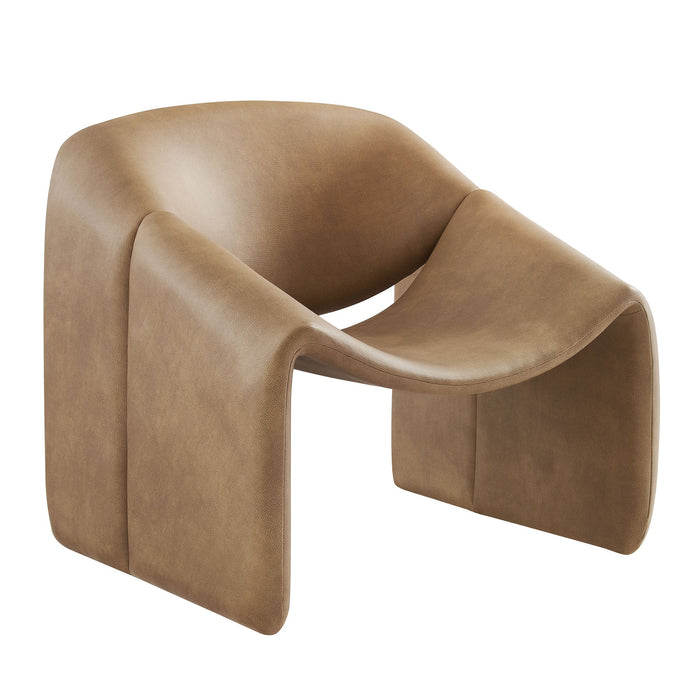 Modway Vivi Vegan Leather Curved Arm Accent Chair in Toast - front view