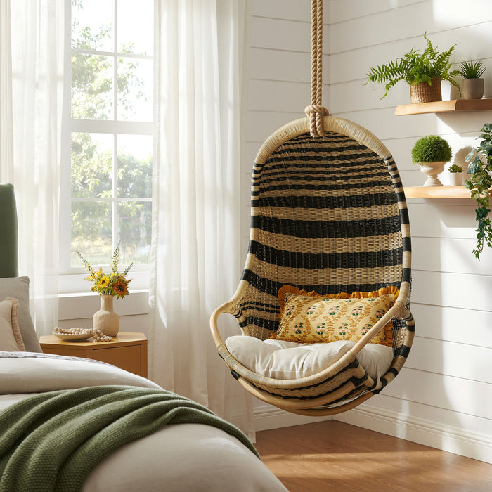 Modway Carlo Two-Tone Woven Natural Rattan Hanging Chair in Natural - lifestyle view 7