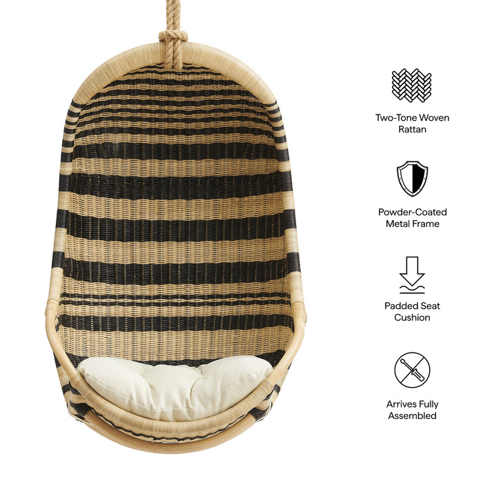 Modway Carlo Two-Tone Woven Natural Rattan Hanging Chair in Natural - dimensions and specifications