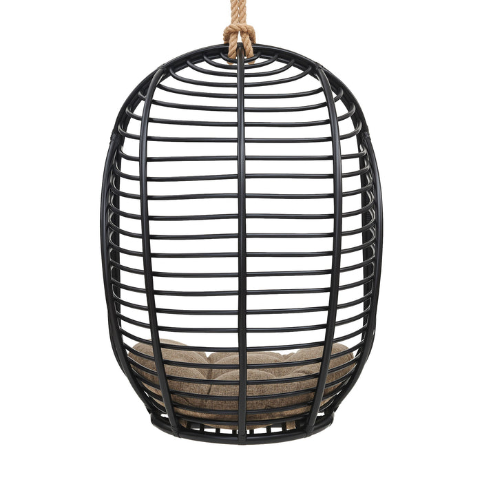 Modway Neve Open Rib Weave Natural Rattan Hanging Chair in Black - side view