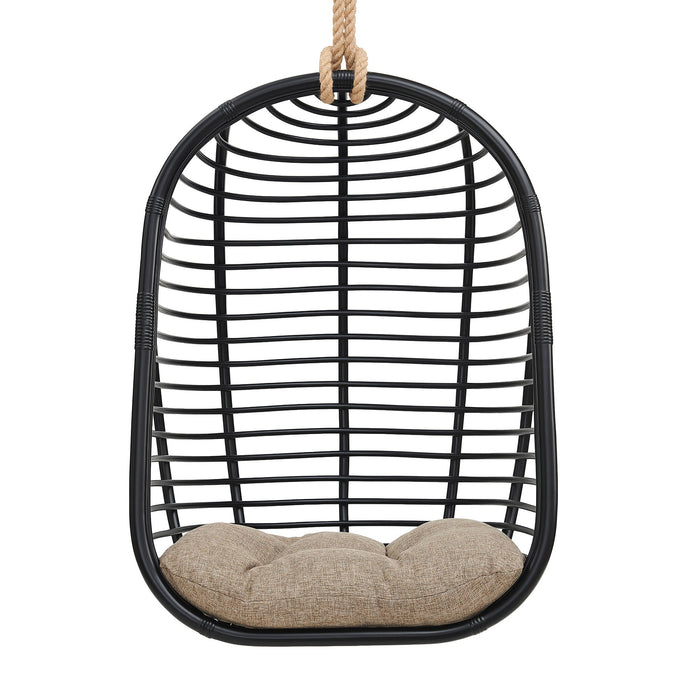 Modway Neve Open Rib Weave Natural Rattan Hanging Chair in Black - detail view