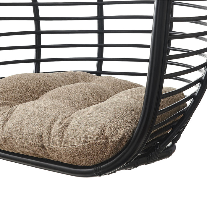 Modway Neve Open Rib Weave Natural Rattan Hanging Chair in Black - lifestyle view