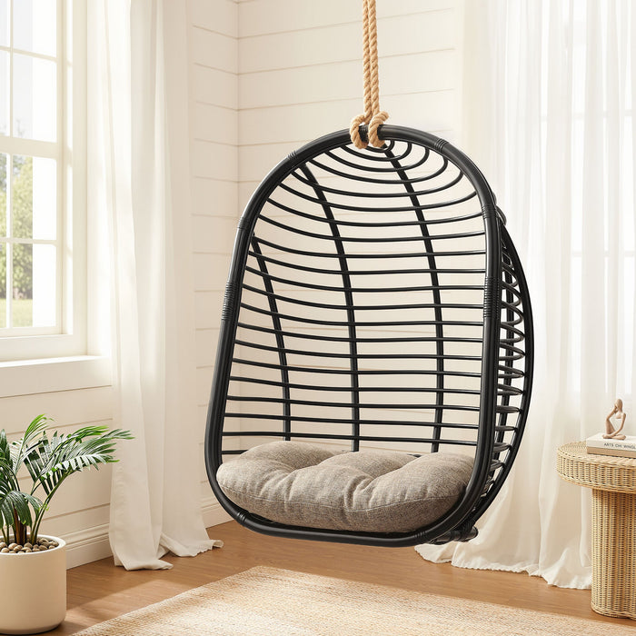 Modway Neve Open Rib Weave Natural Rattan Hanging Chair in Black - lifestyle view 21