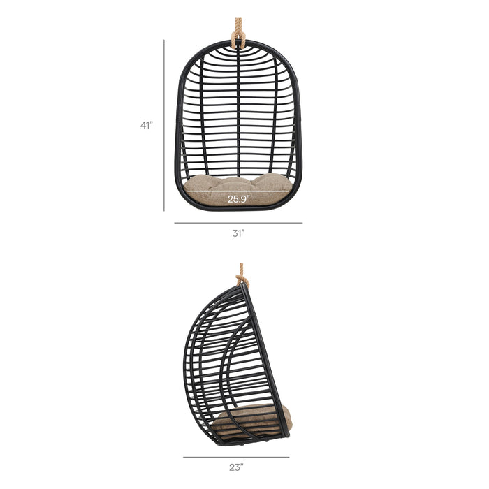 Modway Neve Open Rib Weave Natural Rattan Hanging Chair in Black - dimensions and specifications 27