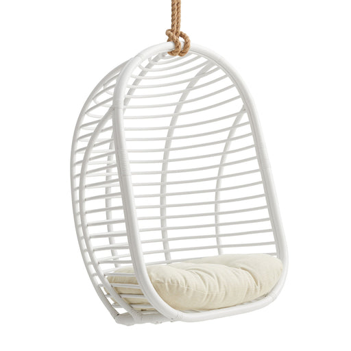 Modway Neve Open Rib Weave Natural Rattan Hanging Chair in White - front view