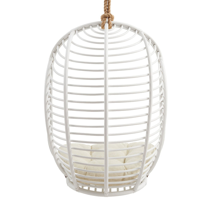 Modway Neve Open Rib Weave Natural Rattan Hanging Chair in White - side view
