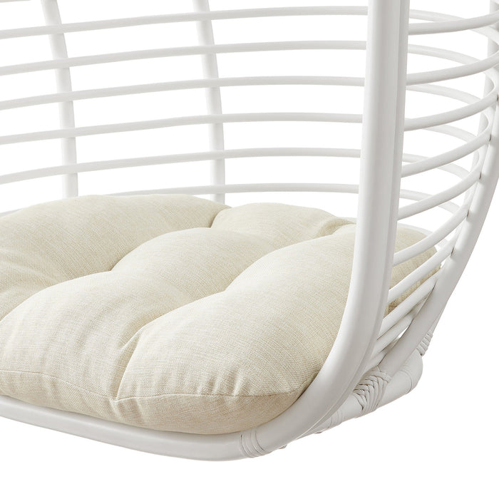 Modway Neve Open Rib Weave Natural Rattan Hanging Chair in White - lifestyle view