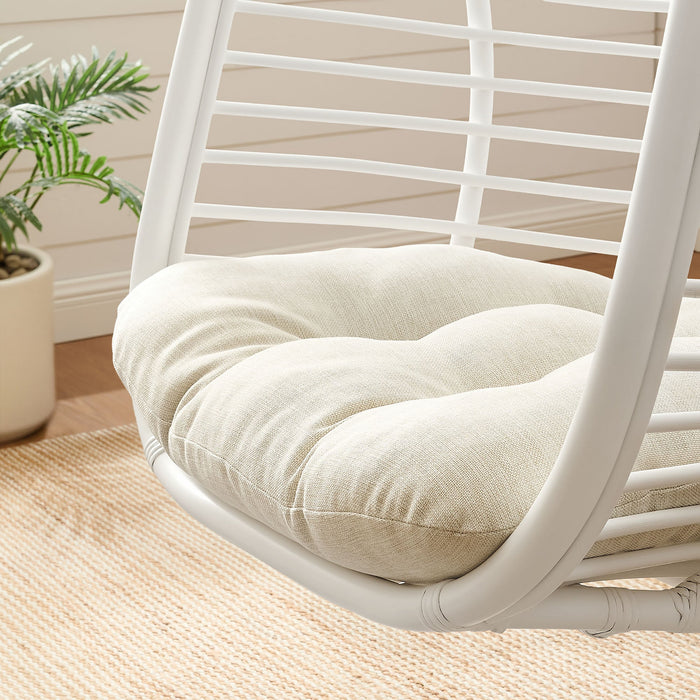 Modway Neve Open Rib Weave Natural Rattan Hanging Chair in White - lifestyle view 17