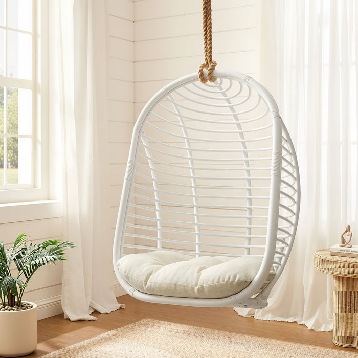 Modway Neve Open Rib Weave Natural Rattan Hanging Chair in White - lifestyle view 20