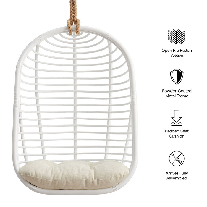 Modway Neve Open Rib Weave Natural Rattan Hanging Chair in White - dimensions and specifications