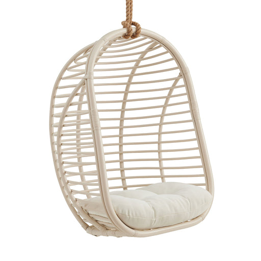 Modway Neve Open Rib Weave Natural Rattan Hanging Chair in Light Tan - front view