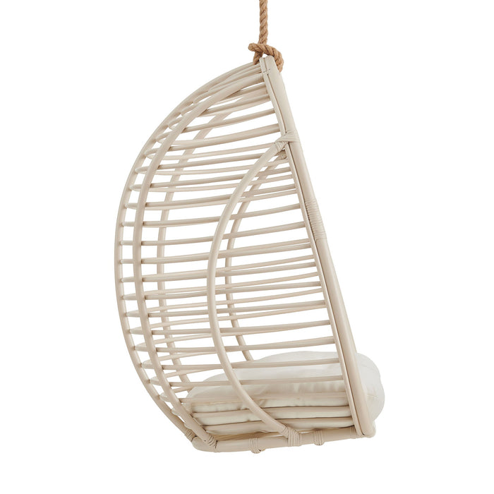 Modway Neve Open Rib Weave Natural Rattan Hanging Chair in Light Tan - angled view
