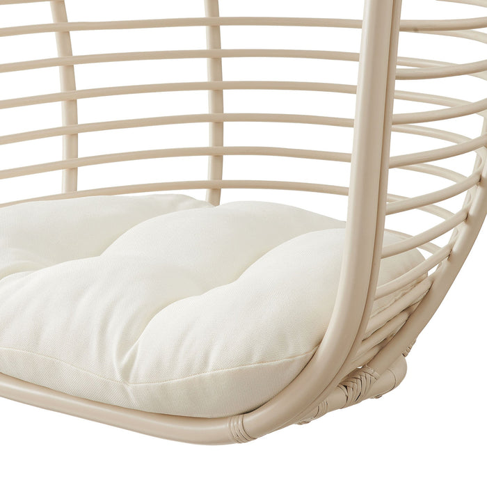 Modway Neve Open Rib Weave Natural Rattan Hanging Chair in Light Tan - lifestyle view