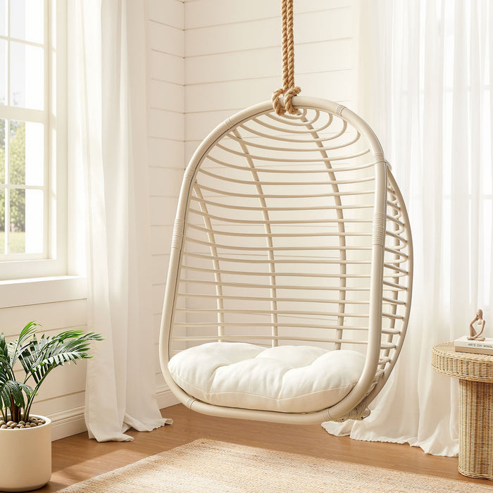 Modway Neve Open Rib Weave Natural Rattan Hanging Chair in Light Tan - lifestyle view 19