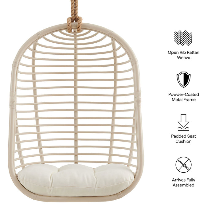 Modway Neve Open Rib Weave Natural Rattan Hanging Chair in Light Tan - dimensions and specifications