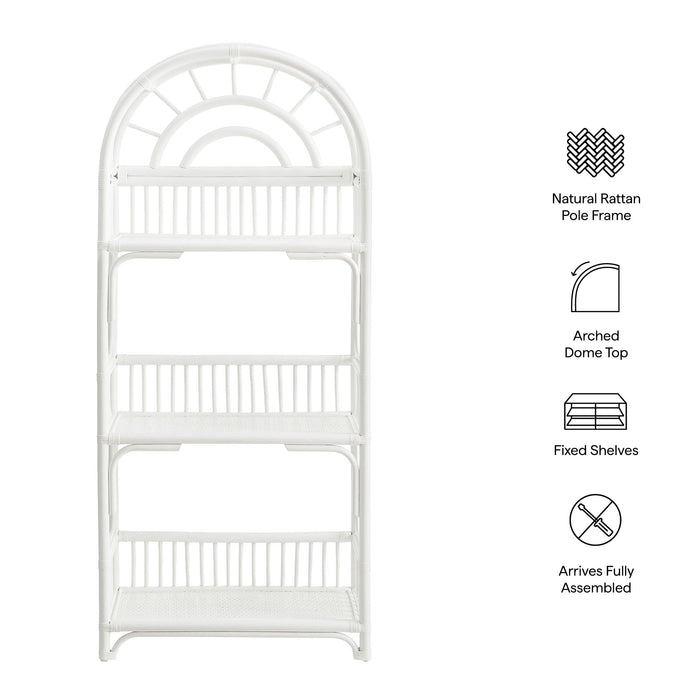 Modway Ottilie 68 Inch Arched Natural Rattan Bookshelf in White - dimensions and specifications