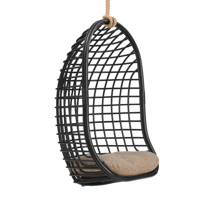 Modway Tamsin Open Grid Weave Natural Rattan Hanging Chair in Black - front view