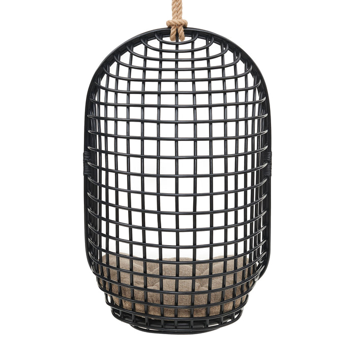 Modway Tamsin Open Grid Weave Natural Rattan Hanging Chair in Black - side view