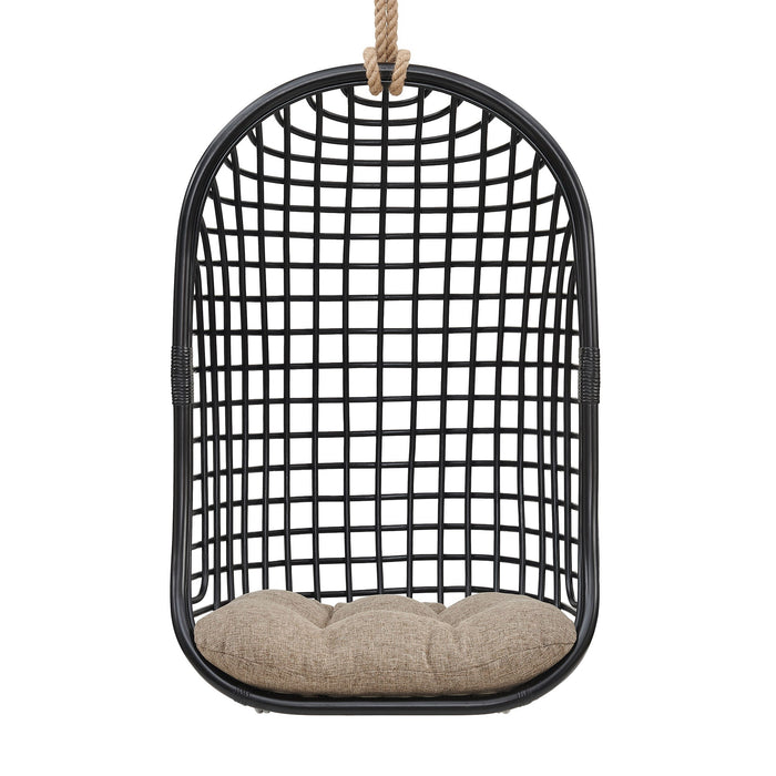 Modway Tamsin Open Grid Weave Natural Rattan Hanging Chair in Black - detail view
