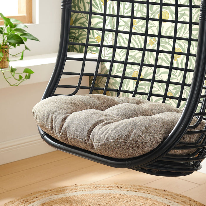 Modway Tamsin Open Grid Weave Natural Rattan Hanging Chair in Black - lifestyle view 18