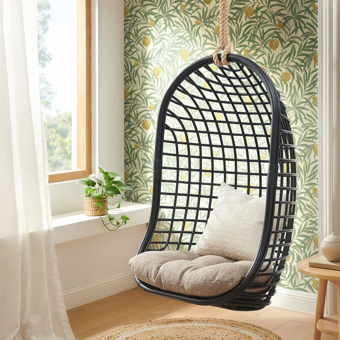 Modway Tamsin Open Grid Weave Natural Rattan Hanging Chair in Black - lifestyle view 21