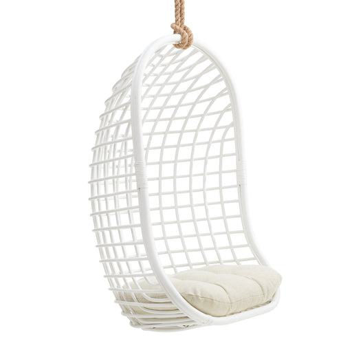 Modway Tamsin Open Grid Weave Natural Rattan Hanging Chair in White - front view