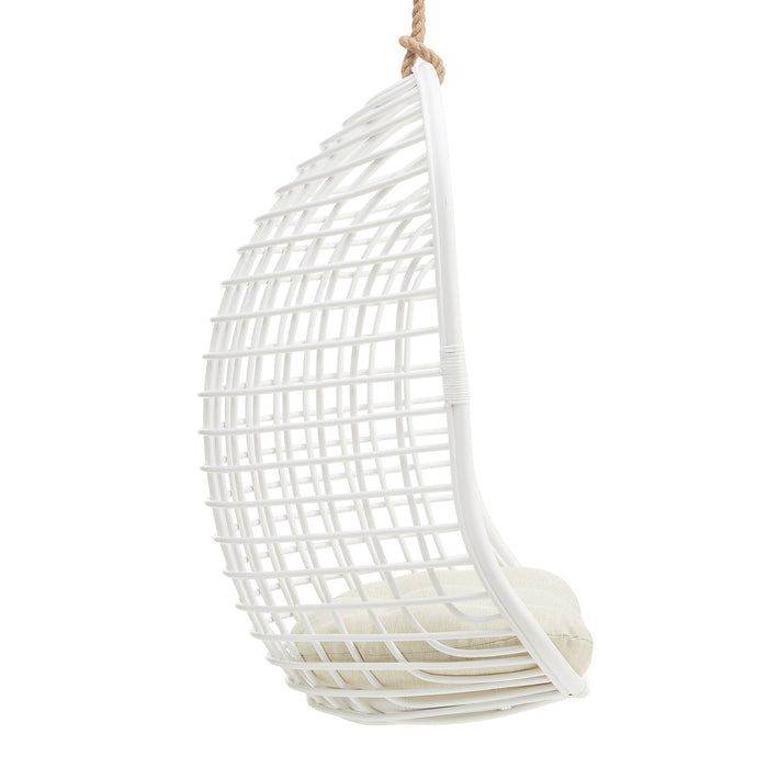Modway Tamsin Open Grid Weave Natural Rattan Hanging Chair in White - angled view