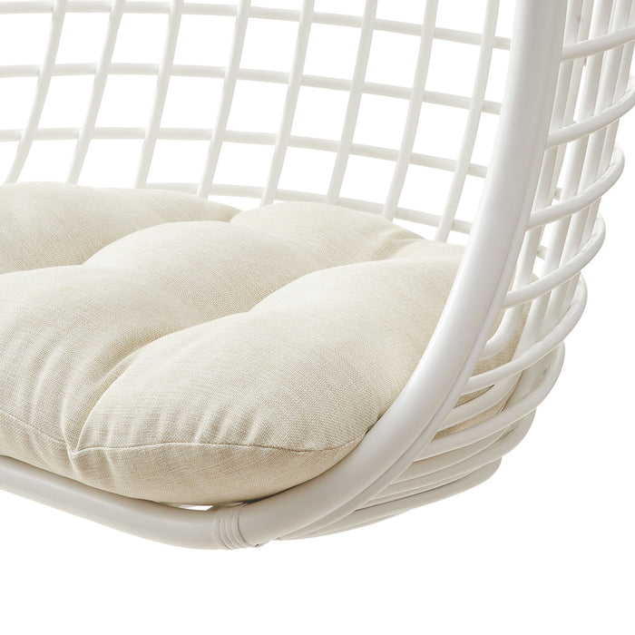 Modway Tamsin Open Grid Weave Natural Rattan Hanging Chair in White - lifestyle view